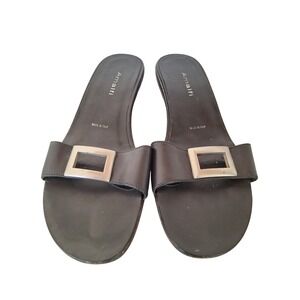 Amalfi Black Slide Sandals with Square Silver Buckle